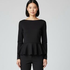 NWT Jason Wu Peplum Black Thick Soft Top Flared Hem